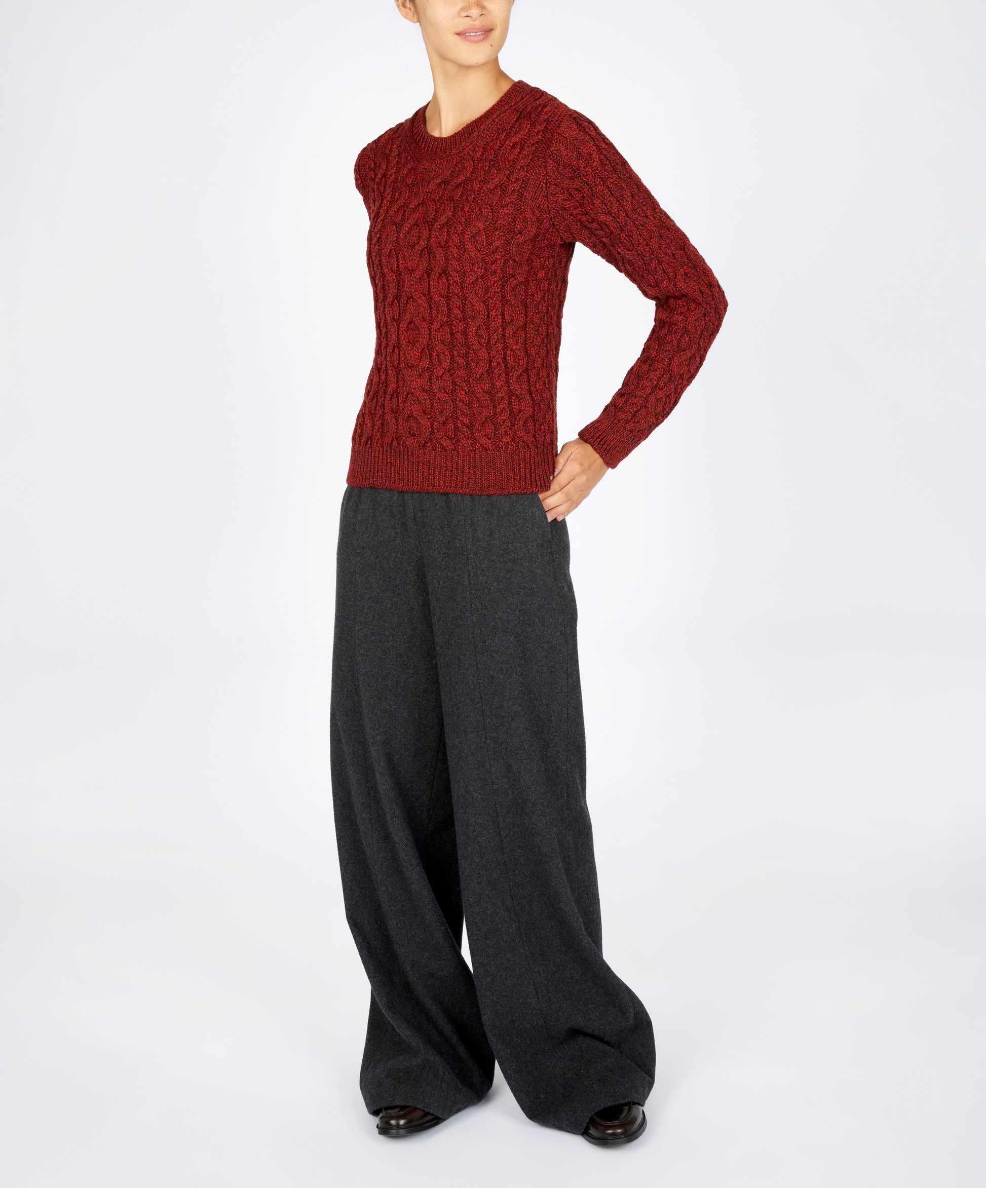 IrelandsEye Knitwear The 'Dana' Cable Crew Neck Sable Marl