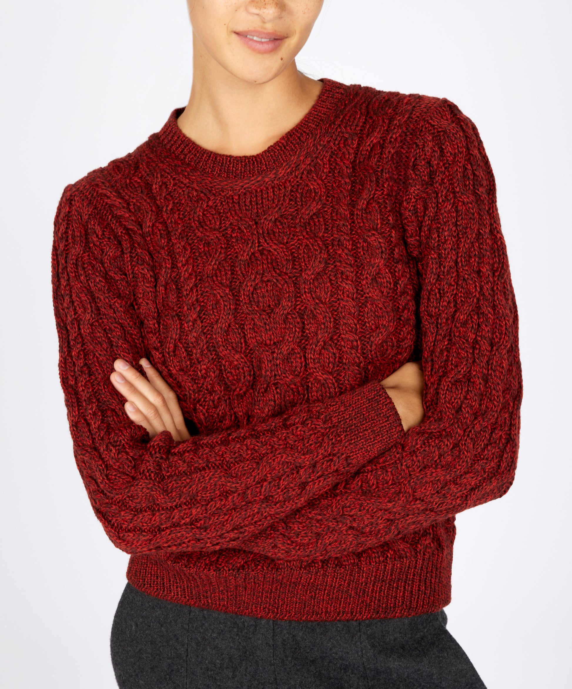 IrelandsEye Knitwear The 'Dana' Cable Crew Neck Sable Marl