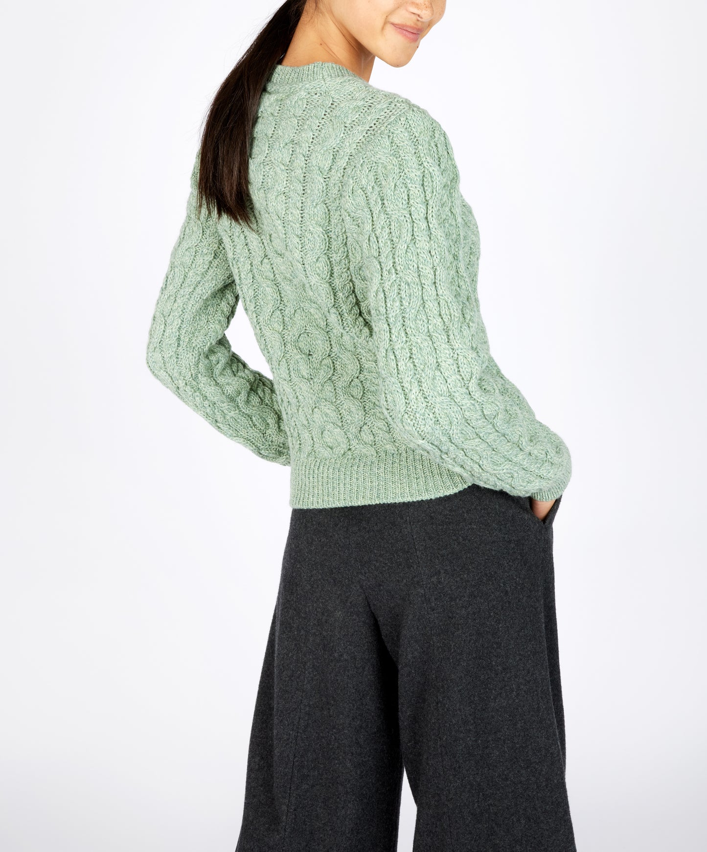 IrelandsEye Knitwear The 'Dana' Cable Crew Neck Sage Marl