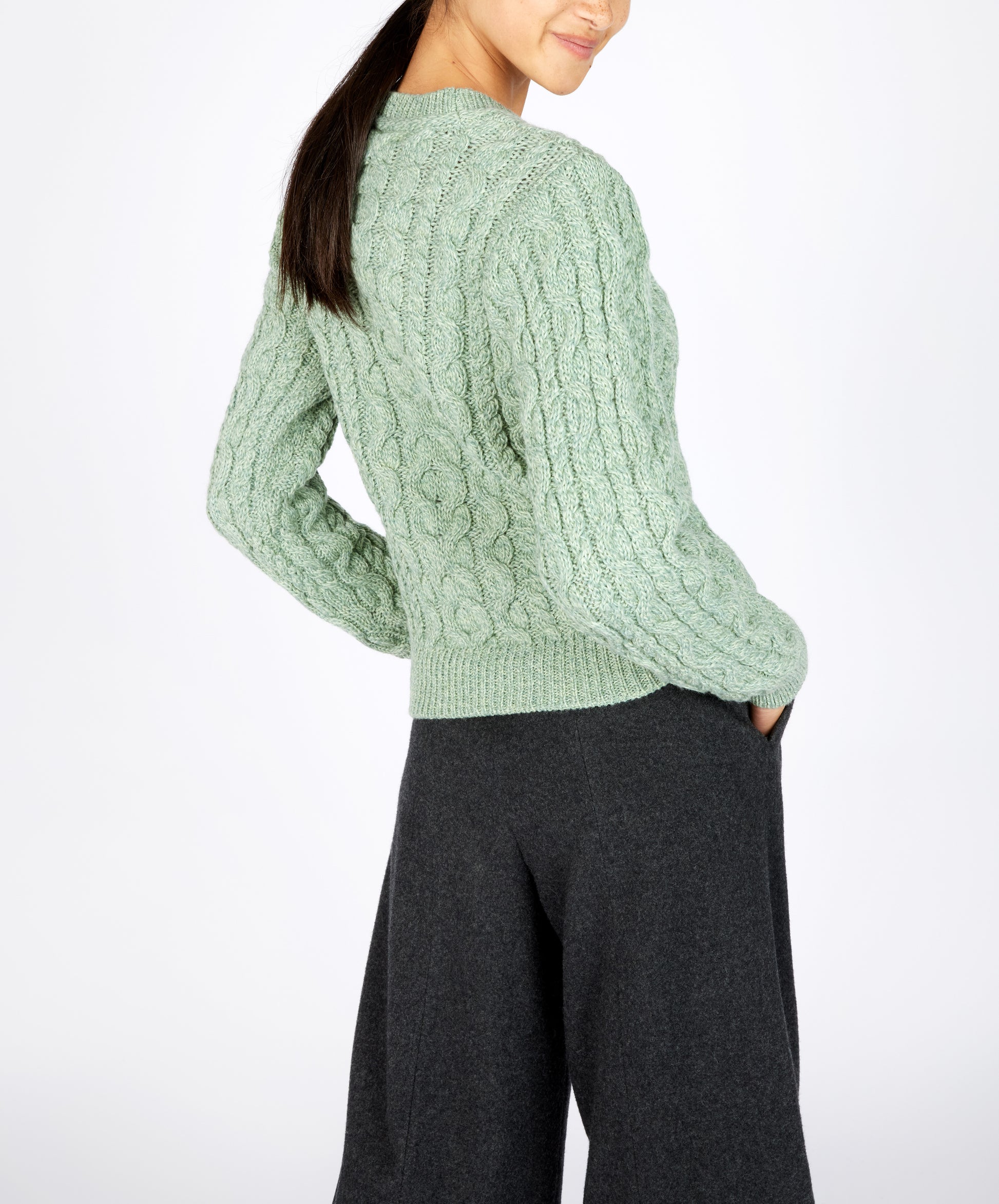 IrelandsEye Knitwear The 'Dana' Cable Crew Neck Sage Marl