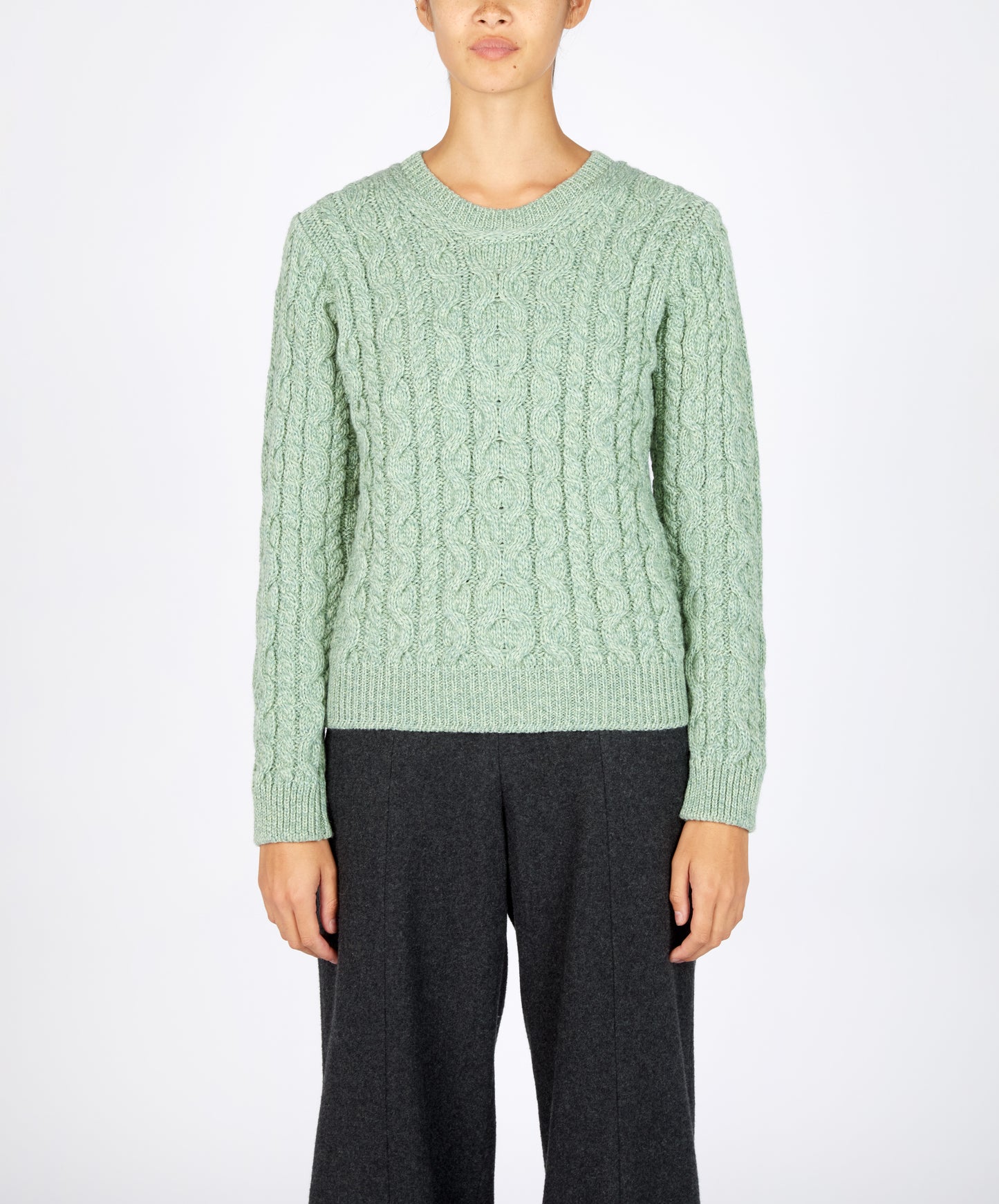 IrelandsEye Knitwear The 'Dana' Cable Crew Neck Sage Marl