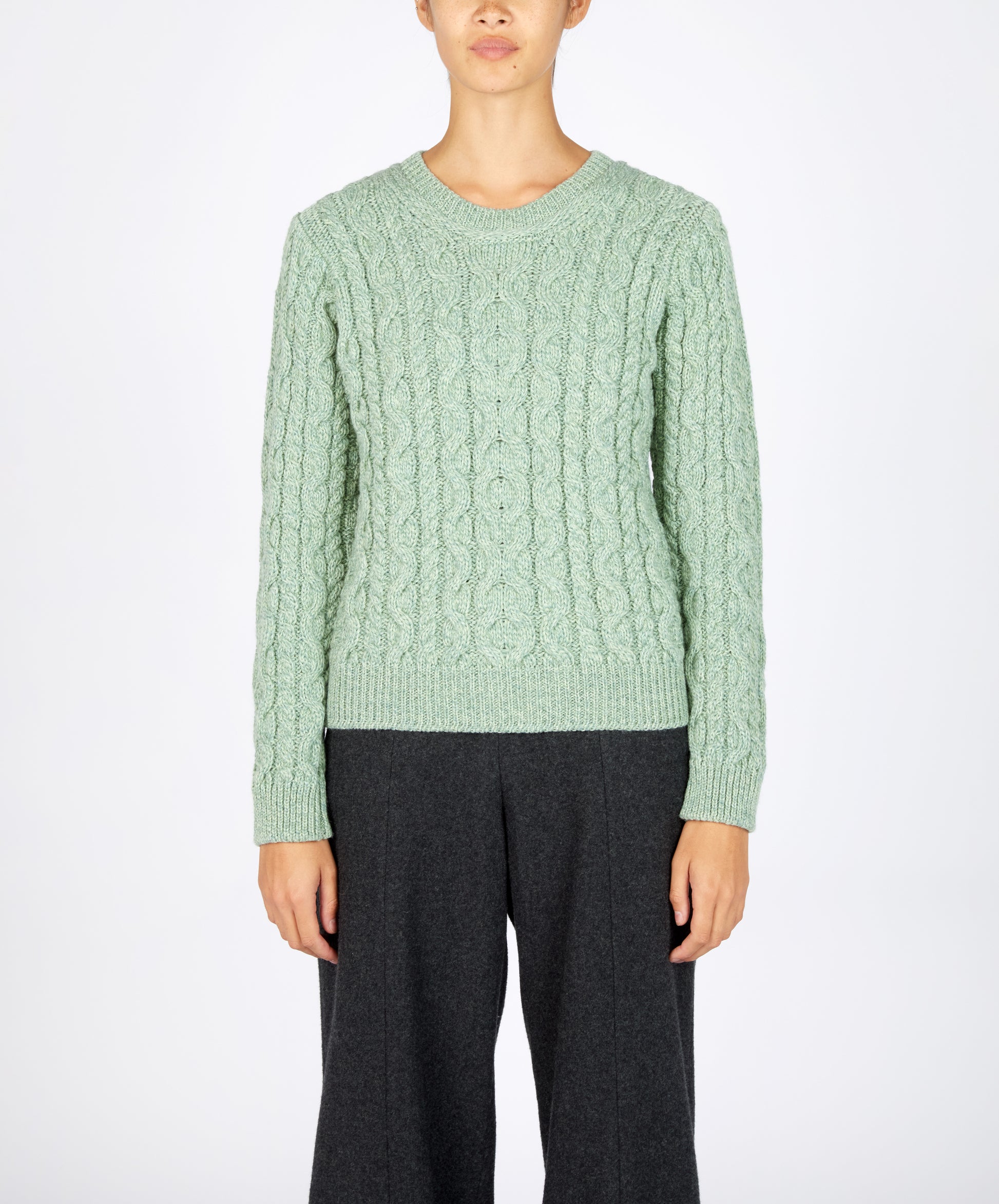 IrelandsEye Knitwear The 'Dana' Cable Crew Neck Sage Marl