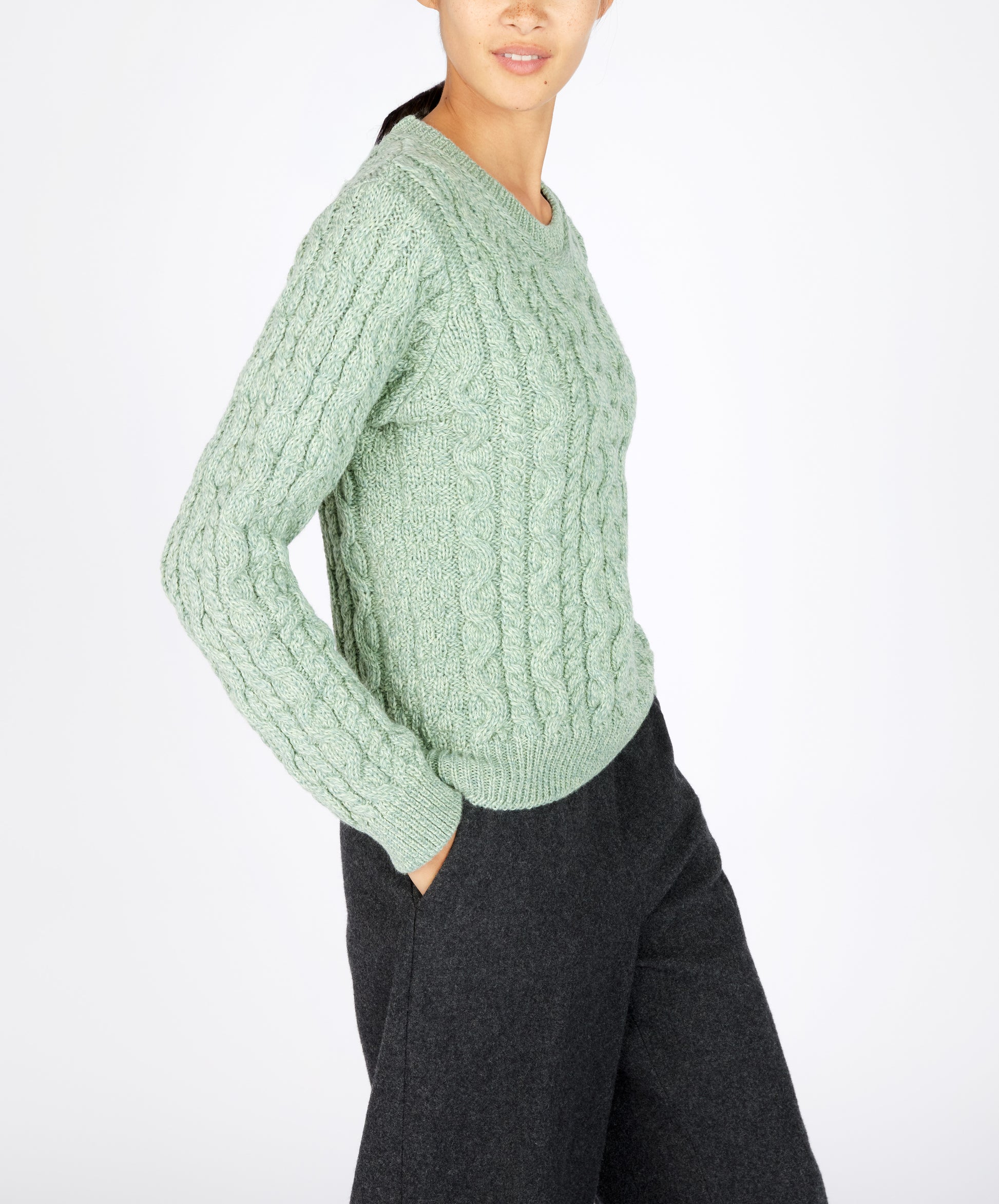 IrelandsEye Knitwear The 'Dana' Cable Crew Neck Sage Marl