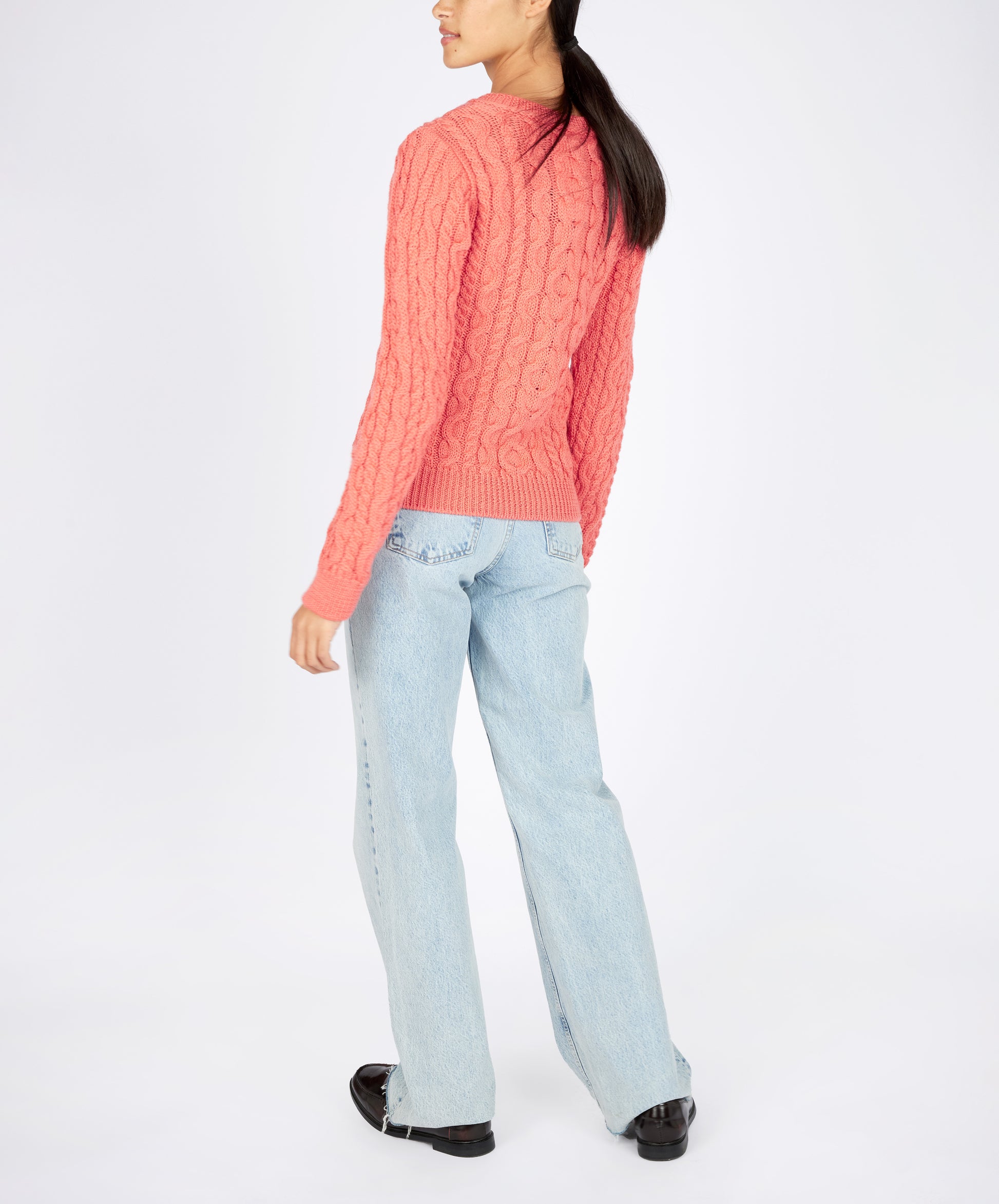 IrelandsEye Knitwear The 'Dana' Cable Crew Neck Salmon
