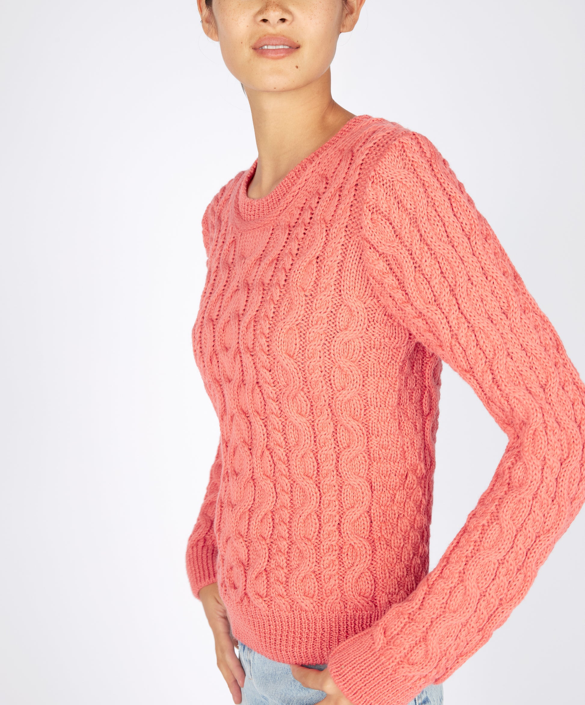 IrelandsEye Knitwear The 'Dana' Cable Crew Neck Salmon