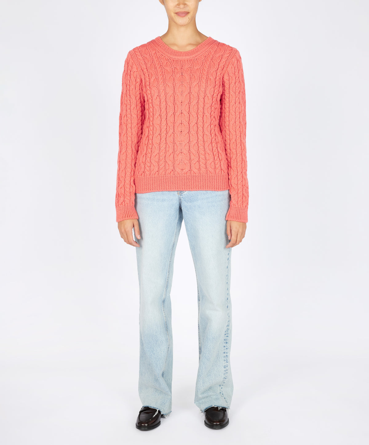 IrelandsEye Knitwear The 'Dana' Cable Crew Neck Salmon