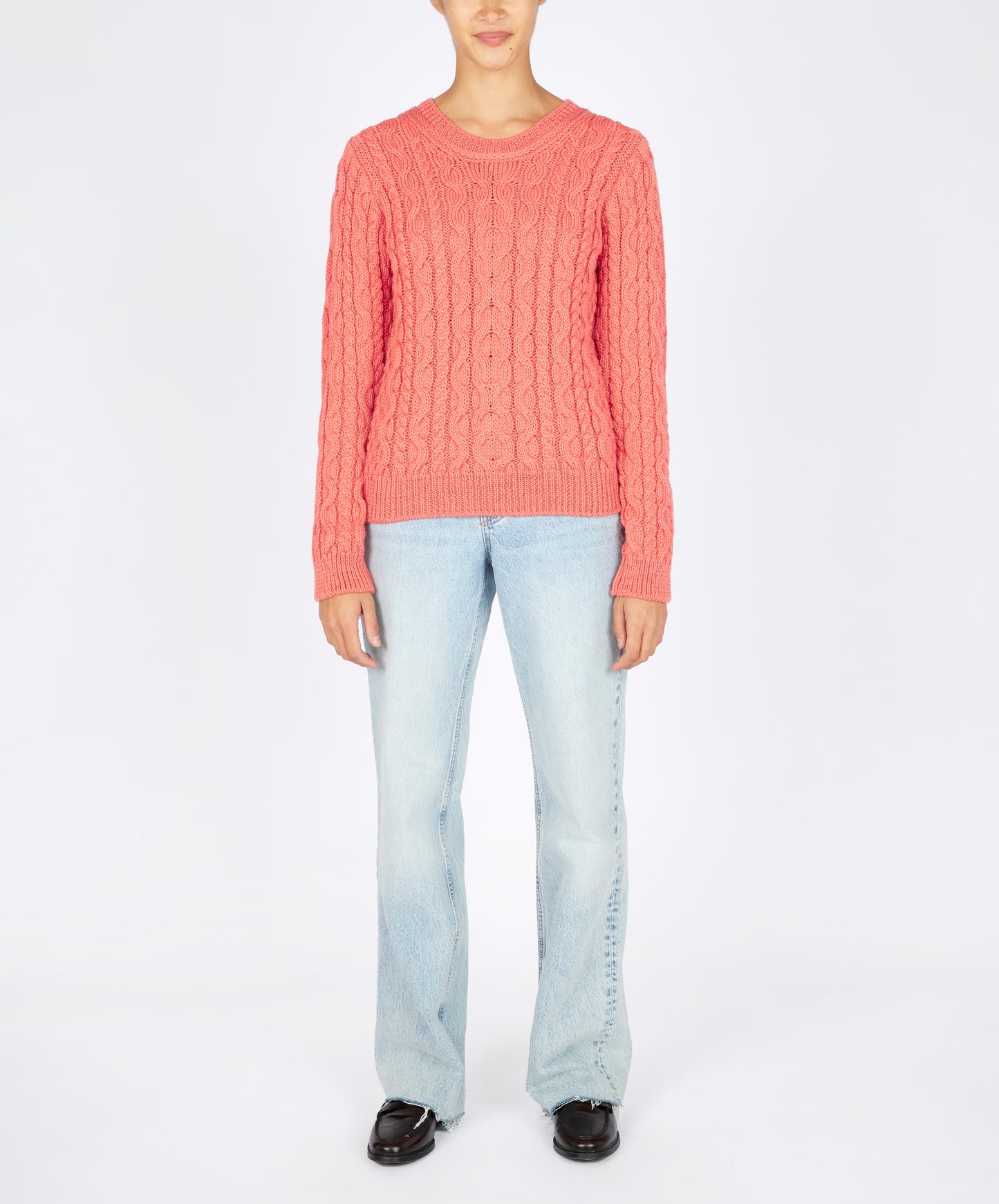 IrelandsEye Knitwear The 'Dana' Cable Crew Neck Salmon
