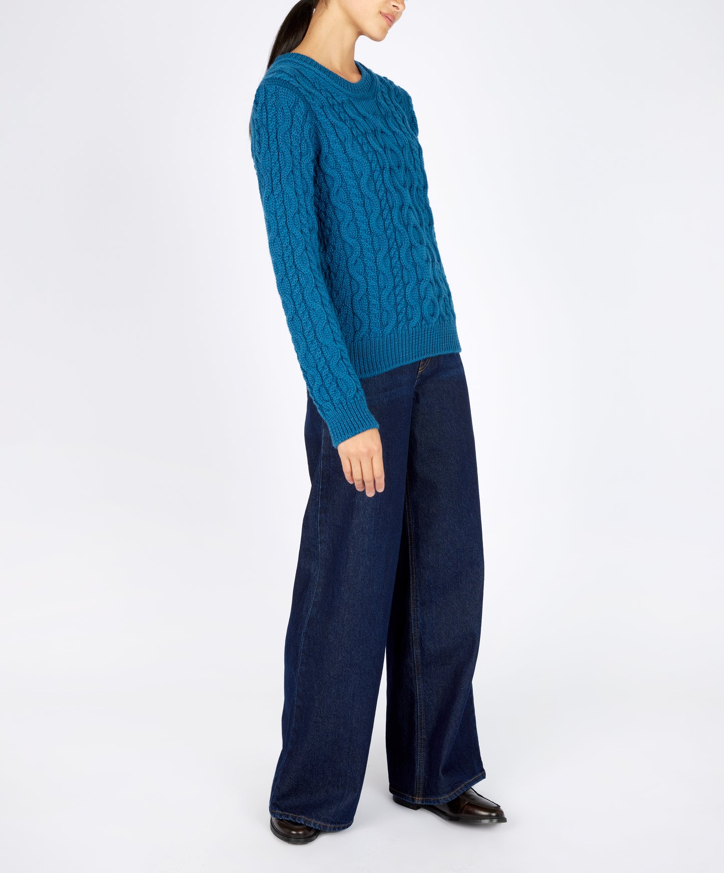 IrelandsEye Knitwear The 'Dana' Cable Crew Neck Sapphire Marl