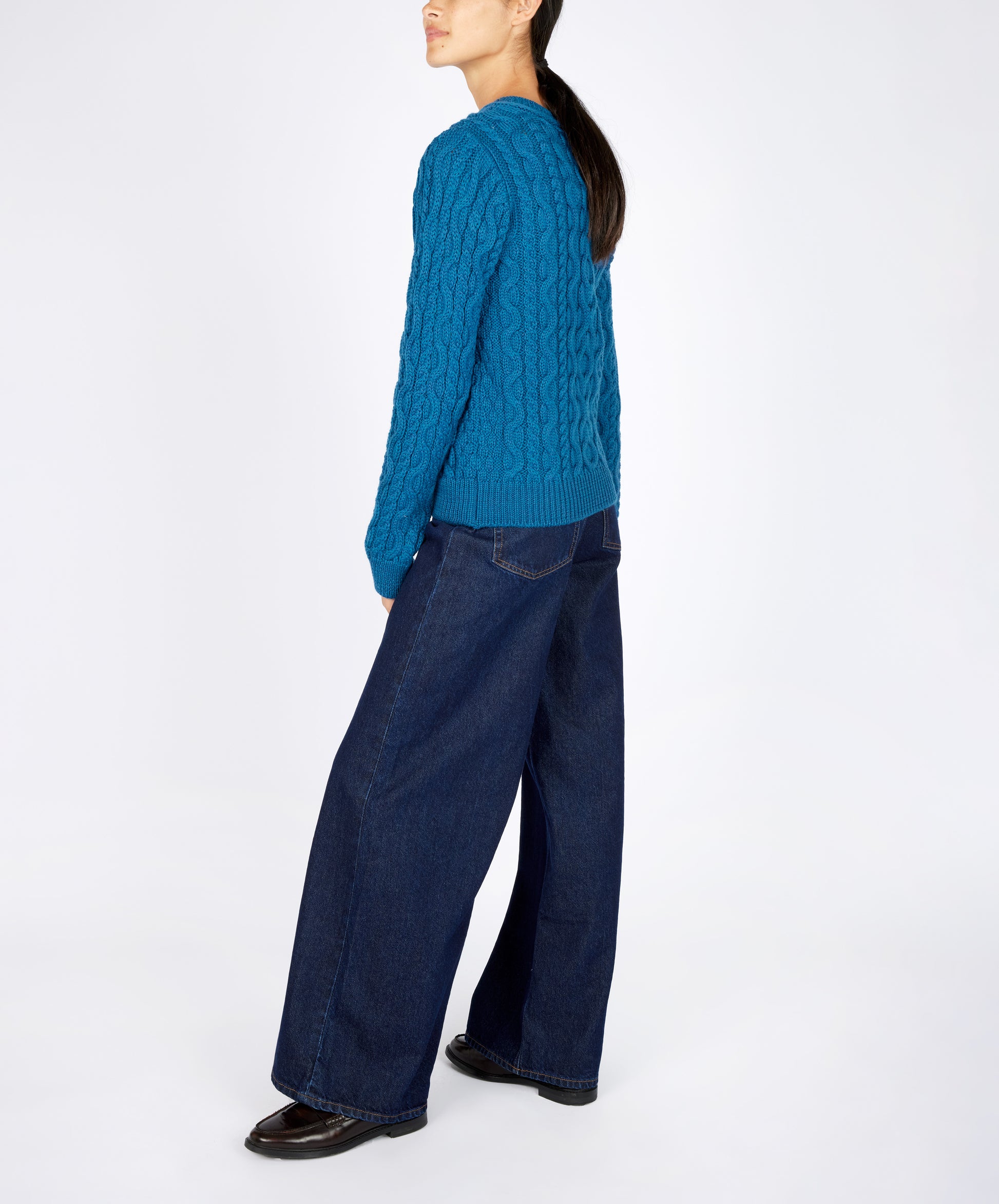 IrelandsEye Knitwear The 'Dana' Cable Crew Neck Sapphire Marl