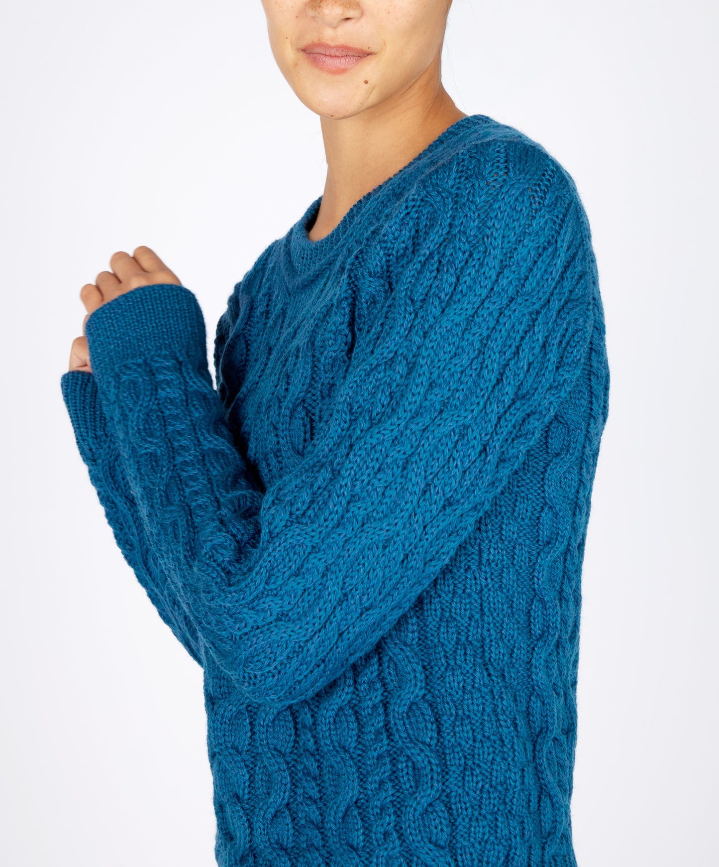 IrelandsEye Knitwear The 'Dana' Cable Crew Neck Sapphire Marl