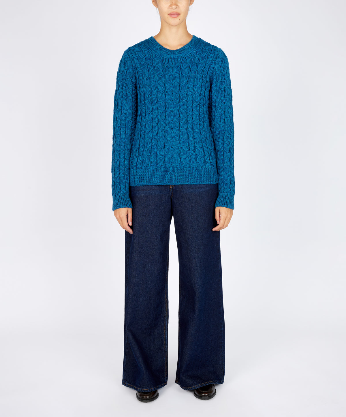 IrelandsEye Knitwear The 'Dana' Cable Crew Neck Sapphire Marl