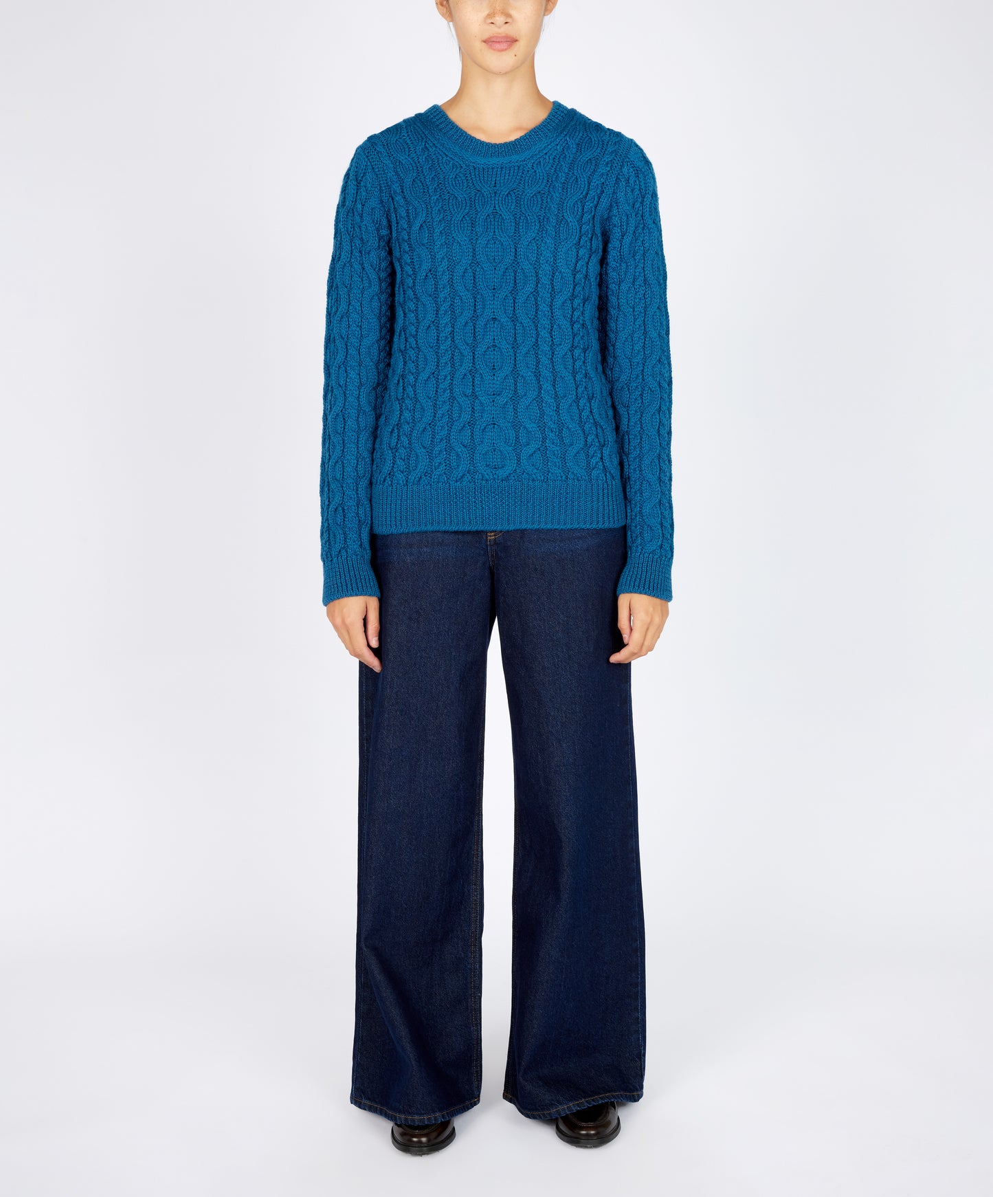 IrelandsEye Knitwear The 'Dana' Cable Crew Neck Sapphire Marl