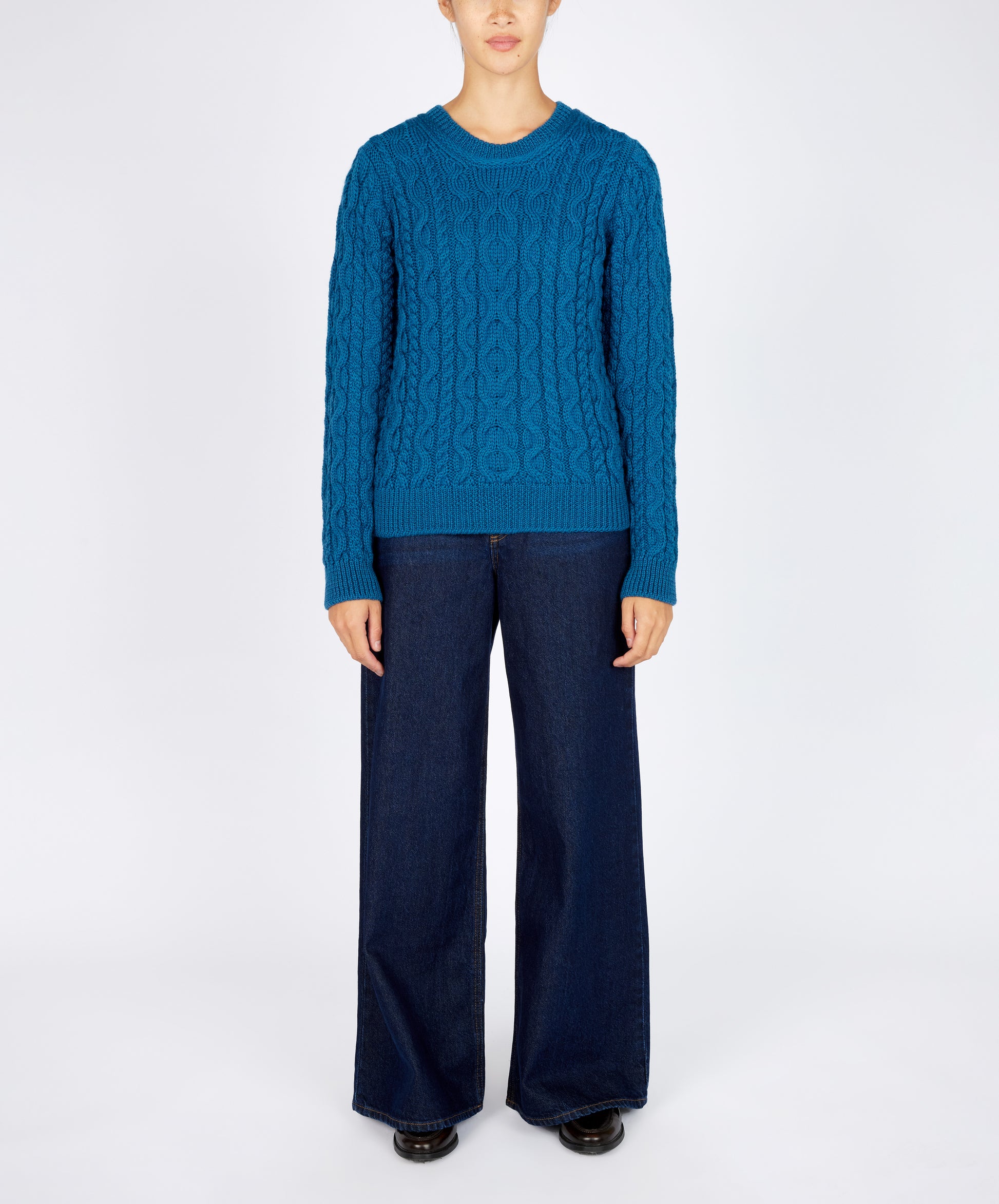 IrelandsEye Knitwear The 'Dana' Cable Crew Neck Sapphire Marl
