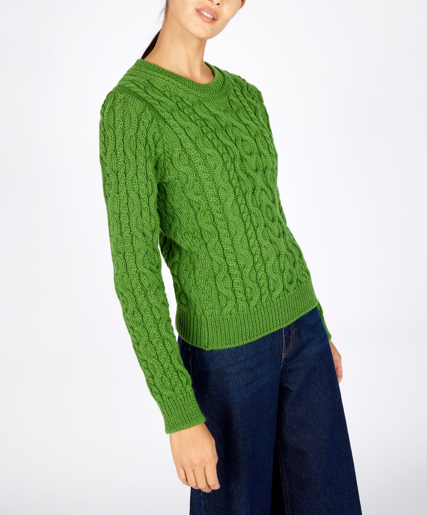 IrelandsEye Knitwear The 'Dana' Cable Crew Neck Moss