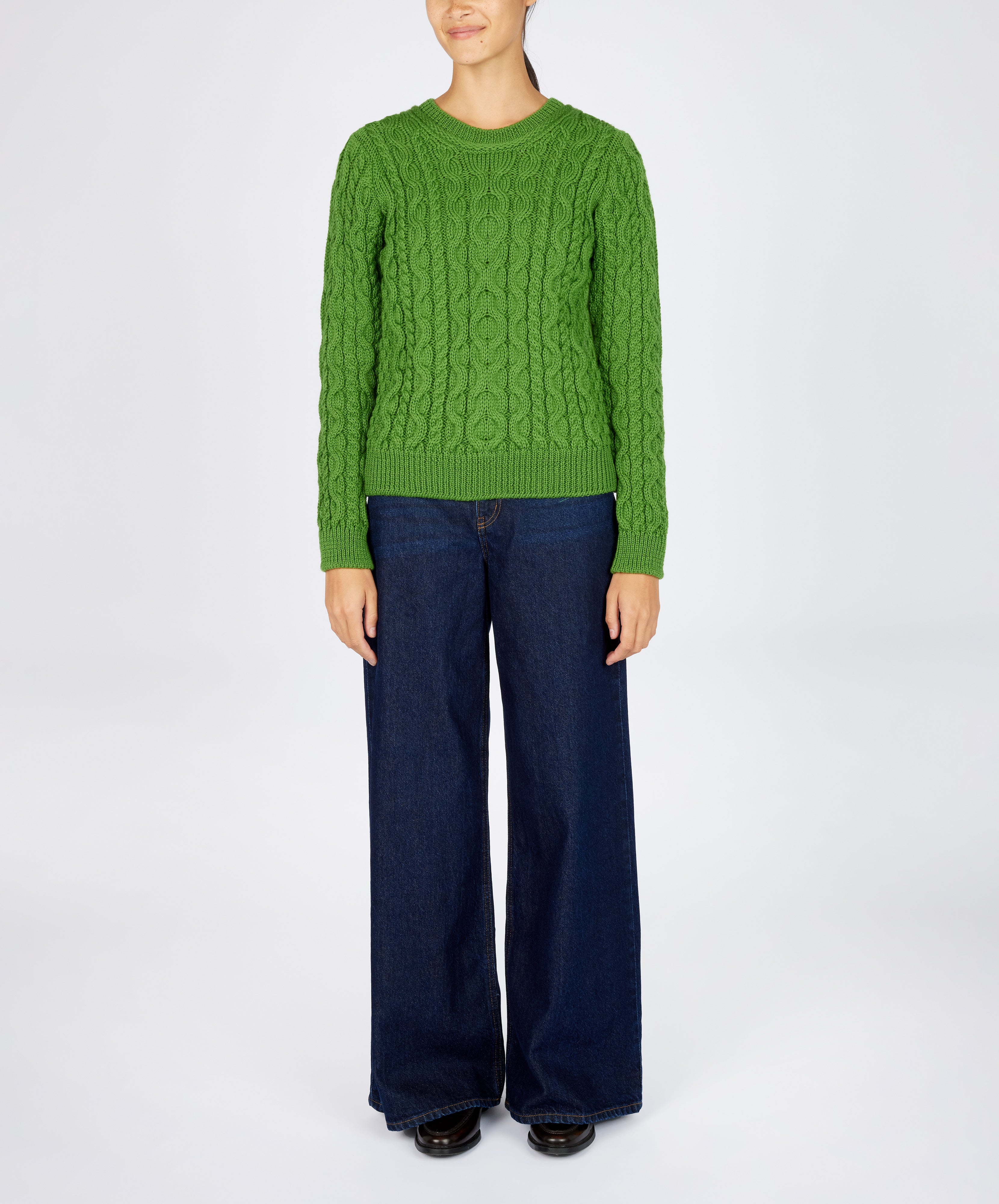 The 'Dana' Cable Crew Neck Moss - IrelandsEye Knitwear