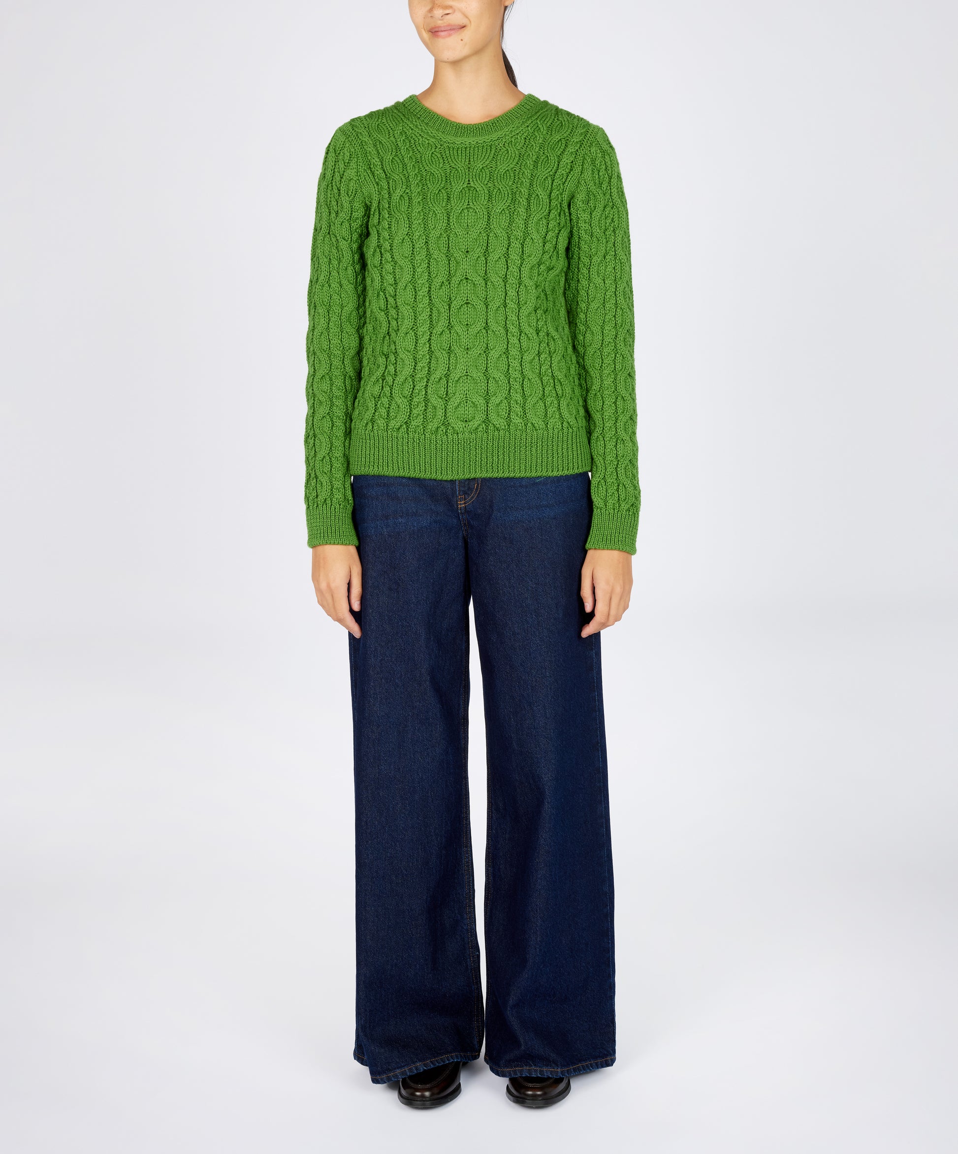 IrelandsEye Knitwear The 'Dana' Cable Crew Neck Moss