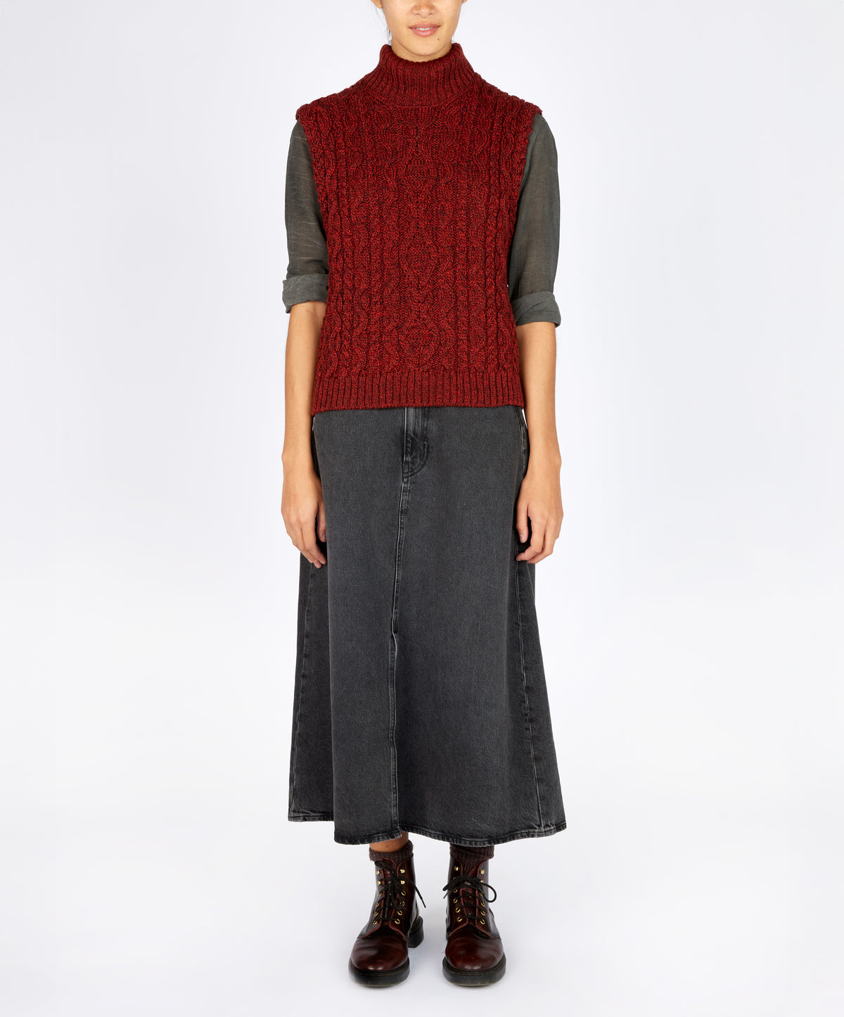 IrelandsEye Knitwear The 'Fia' Polo Vest Sable Marl