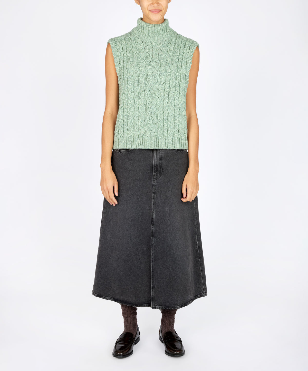 IrelandsEye Knitwear The 'Fia' Polo Vest Sage Marl