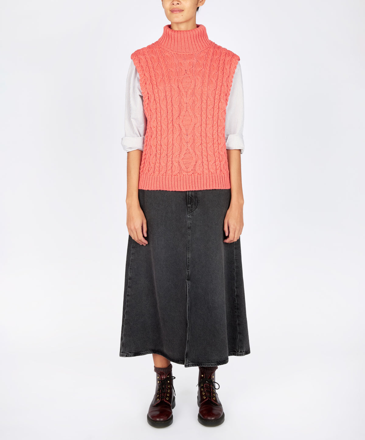 IrelandsEye Knitwear The 'Fia' Polo Vest Salmon