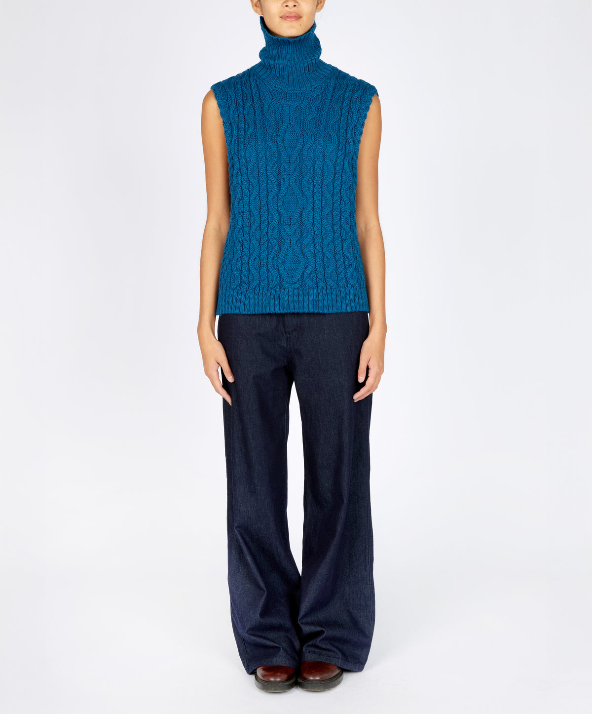 IrelandsEye Knitwear The 'Fia' Polo Vest Sapphire Marl