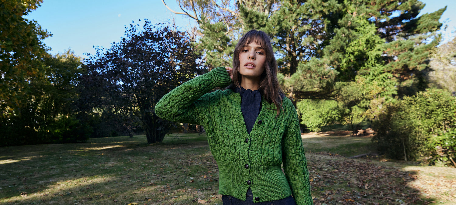 IrelandsEye Knitwear Elva Cardigan in Moss