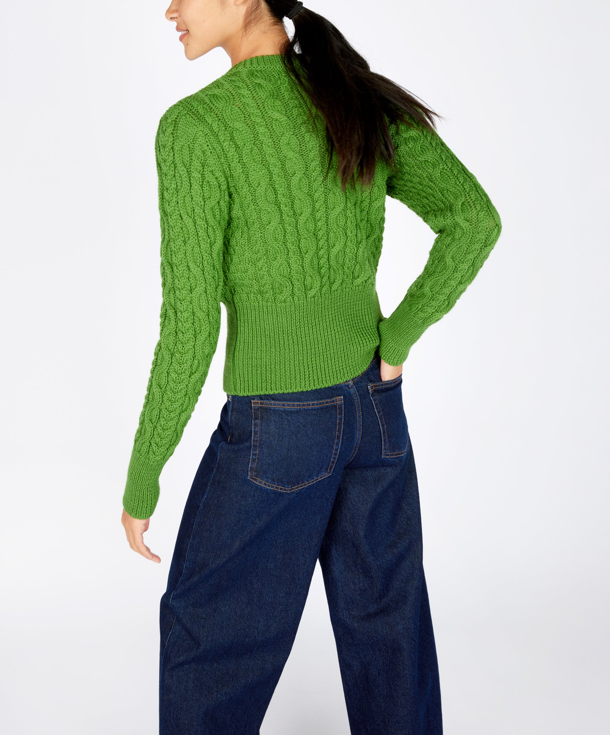IrelandsEye Knitwear The 'Elva' Cropped Cardigan Moss