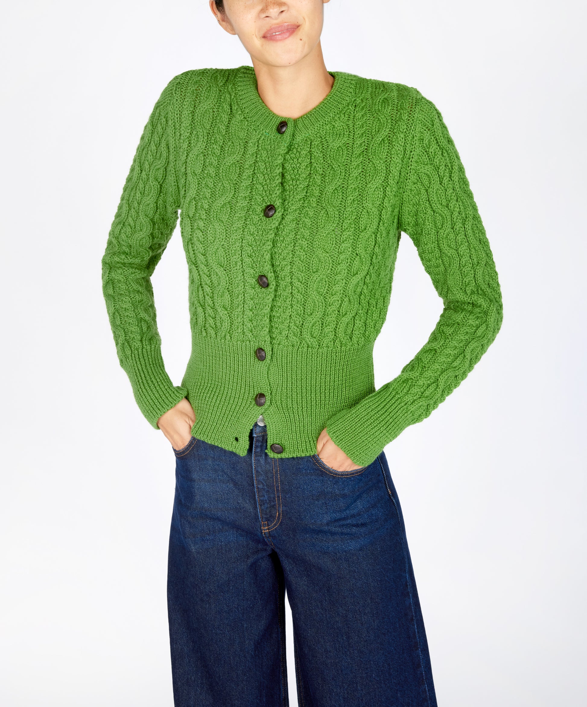 IrelandsEye Knitwear The 'Elva' Cropped Cardigan Moss