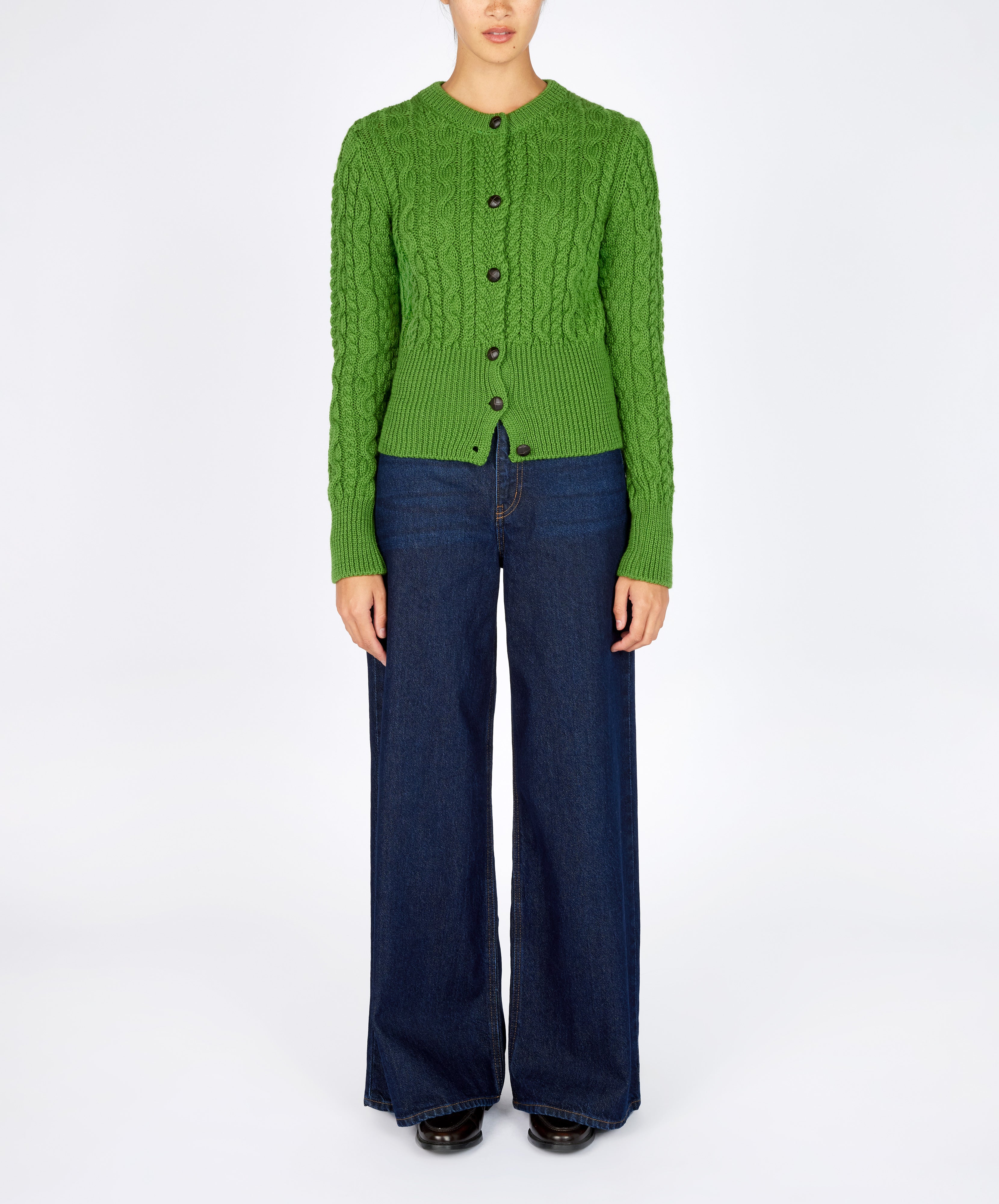 The 'Elva' Cropped Cardigan Moss - IrelandsEye Knitwear