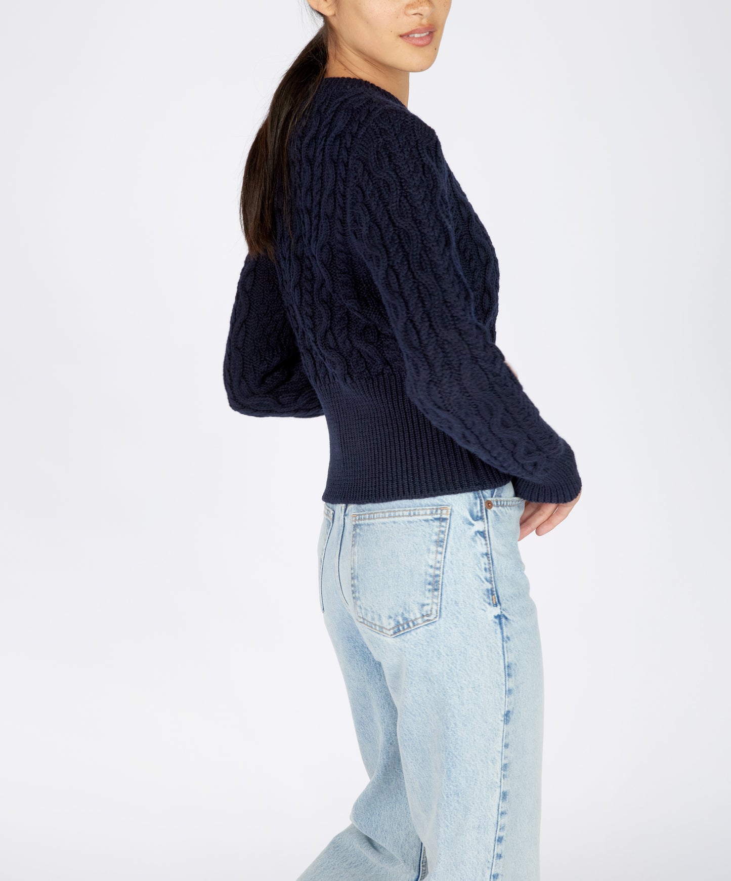 IrelandsEye Knitwear The 'Elva' Cropped Cardigan Navy