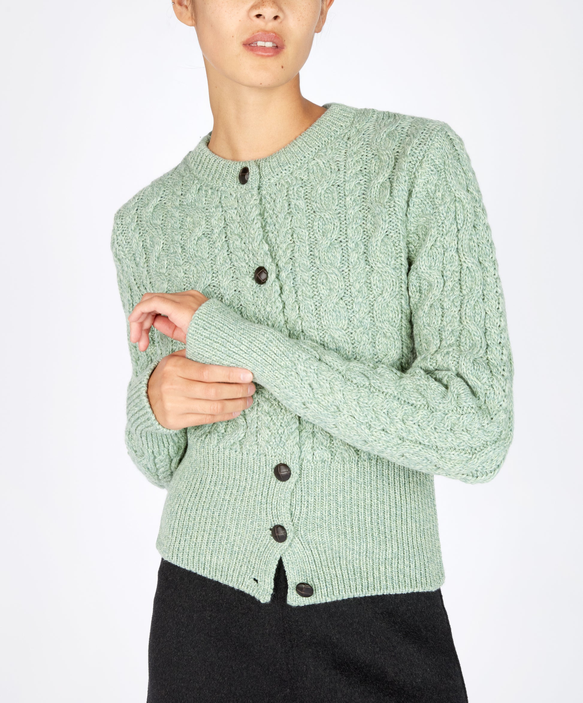 IrelandsEye Knitwear The 'Elva' Cropped Cardigan Sage Marl