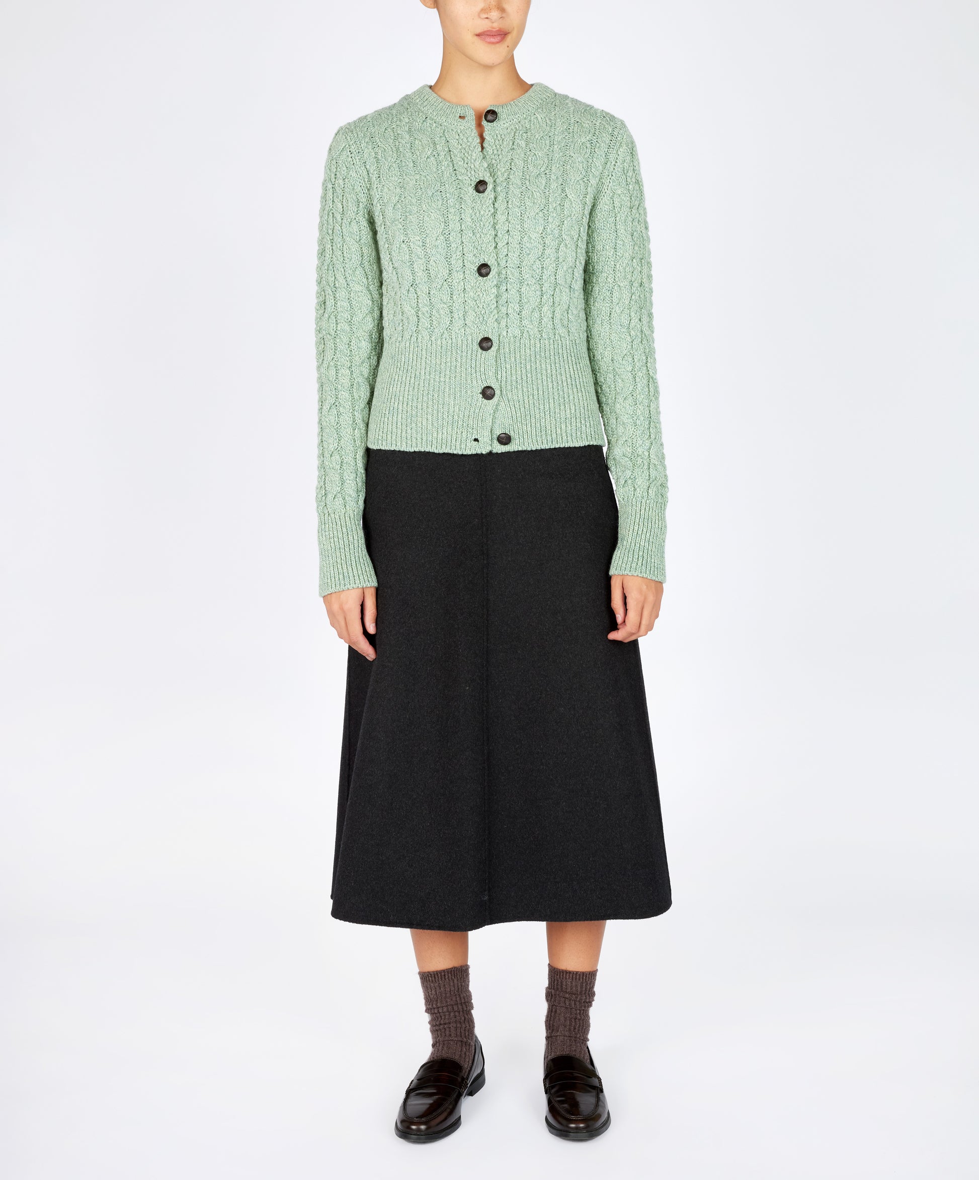 IrelandsEye Knitwear The 'Elva' Cropped Cardigan Sage Marl