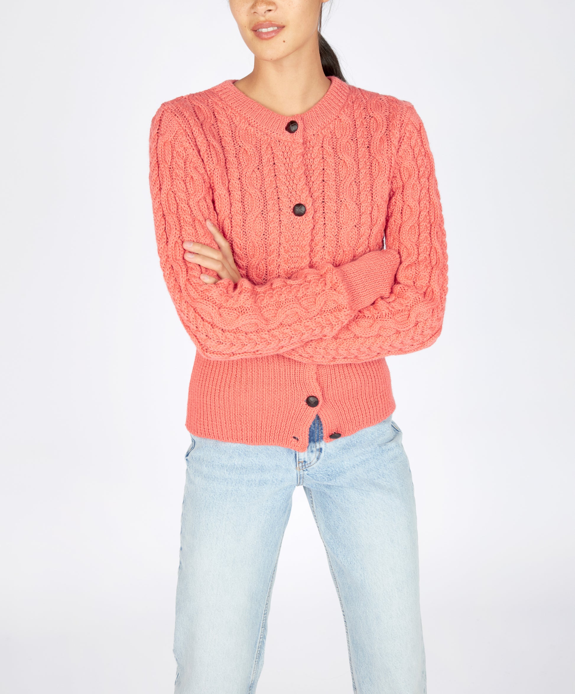 IrelandsEye Knitwear The 'Elva' Cropped Cardigan Salmon