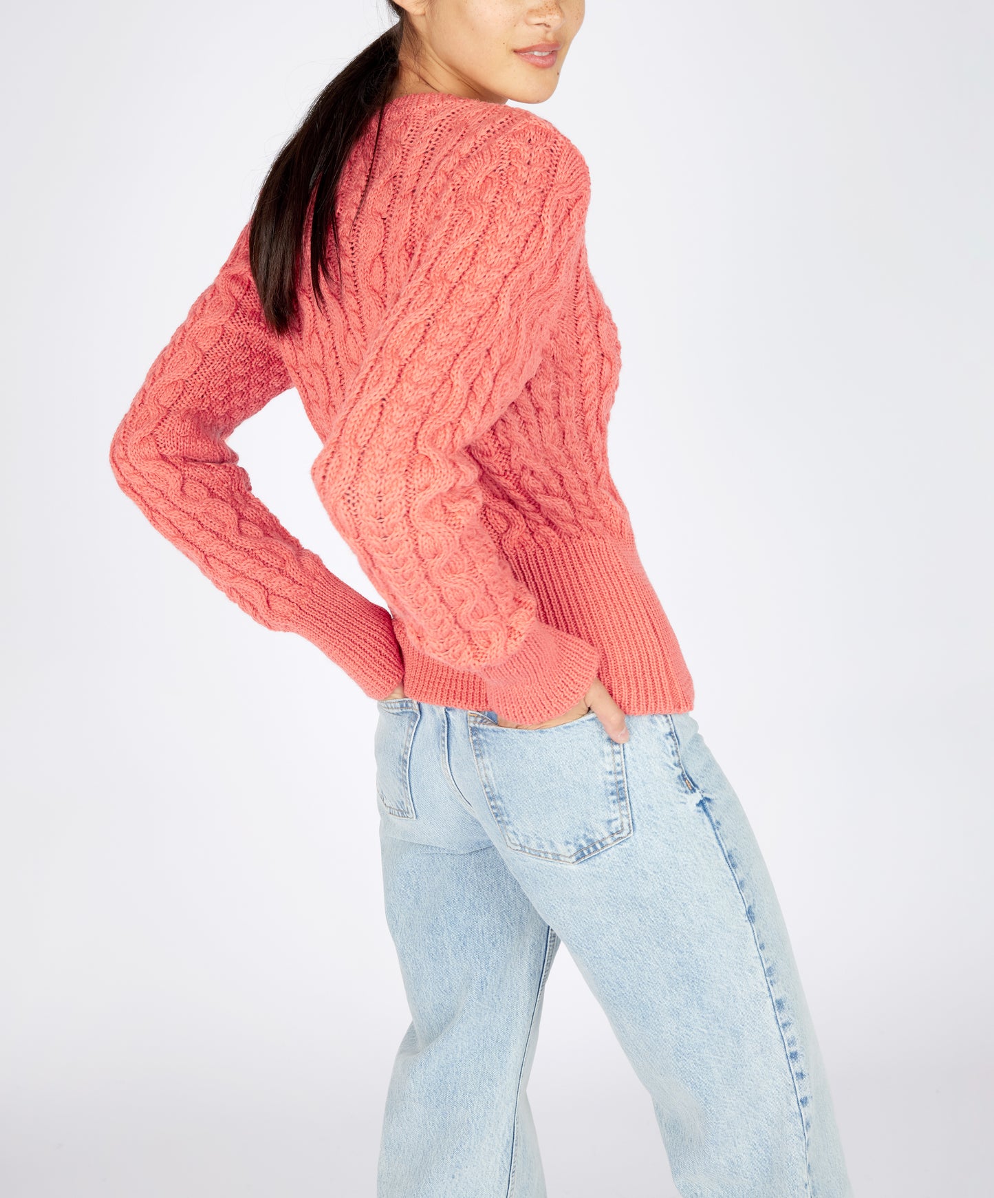 IrelandsEye Knitwear The 'Elva' Cropped Cardigan Salmon