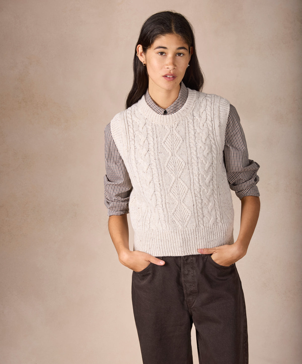 IrelandsEye Knitwear The 'Callie' Cable Vest Chalkstone