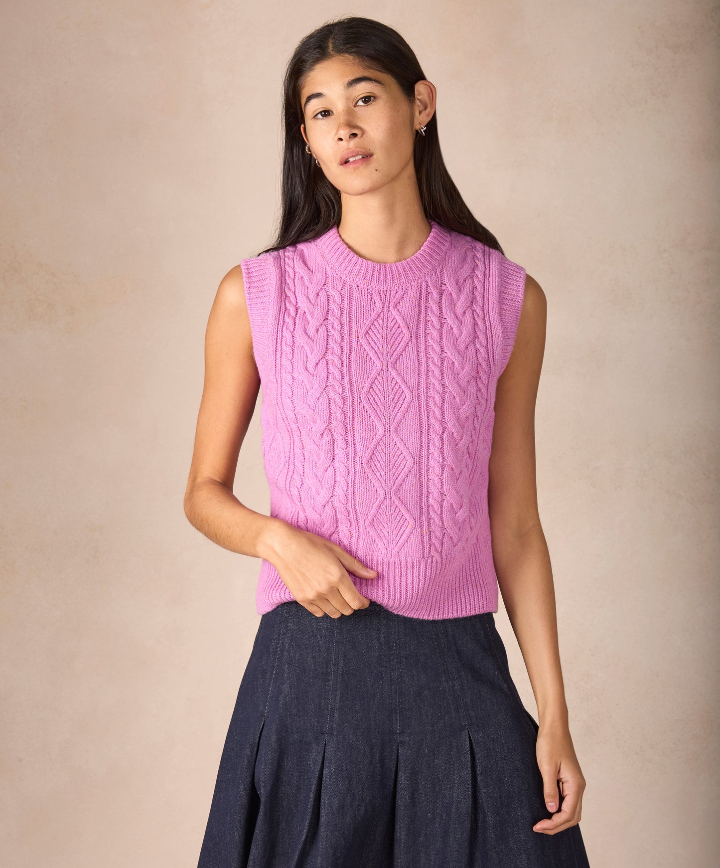 IrelandsEye Knitwear The 'Callie' Cable Vest Heather