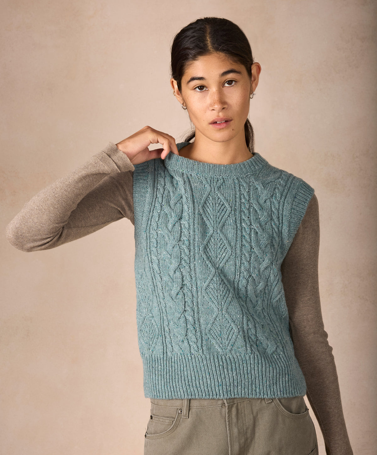 IrelandsEye Knitwear The 'Callie' Cable Vest Ocean Mist