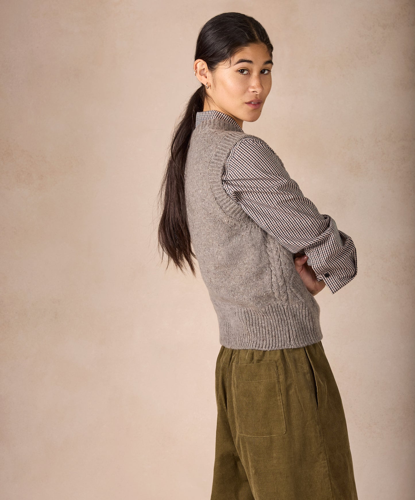 IrelandsEye Knitwear The 'Callie' Cable Vest Rocky Ground