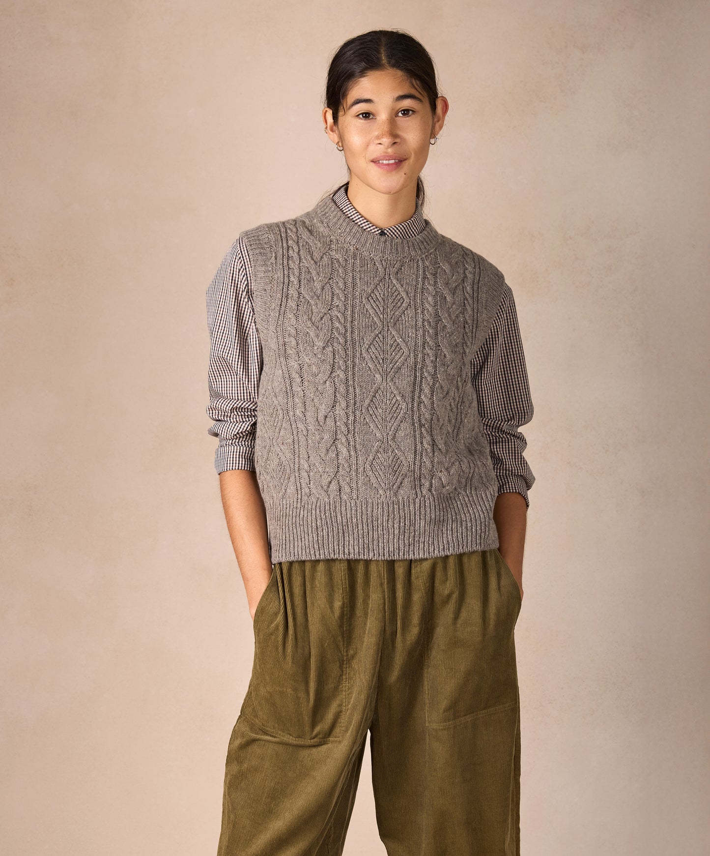 IrelandsEye Knitwear The 'Callie' Cable Vest Rocky Ground