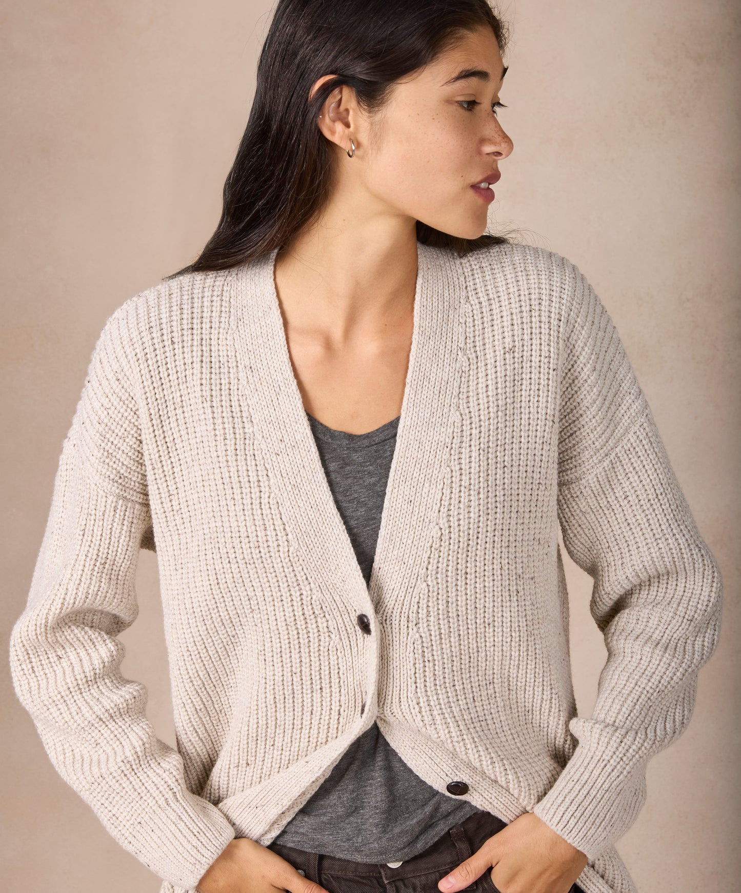 IrelandsEye Knitwear The 'Frankie' Boyfriend Cardigan Chalkstone