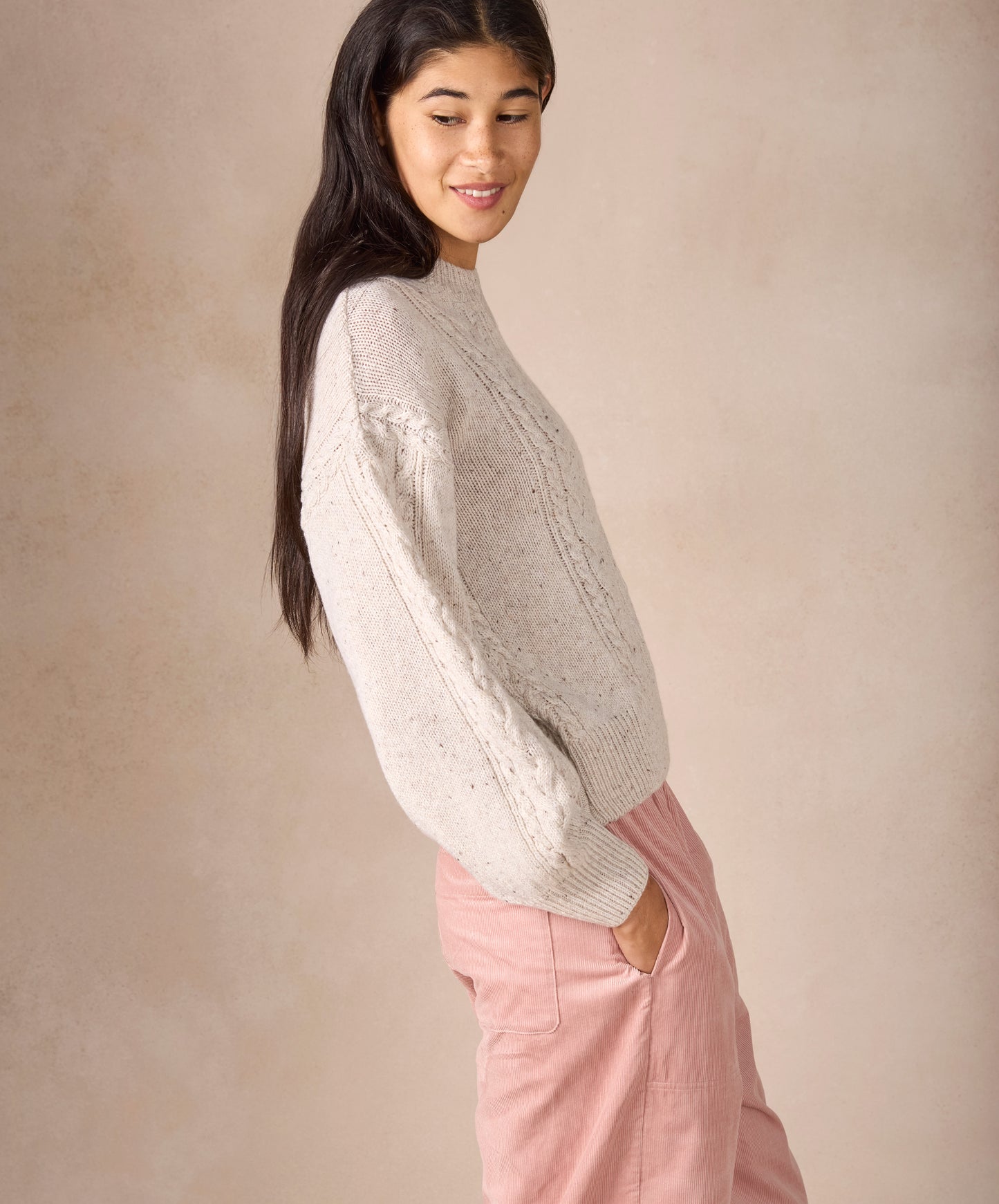 IrelandsEye Knitwear The 'Eva' Cable Crew Neck Chalkstone