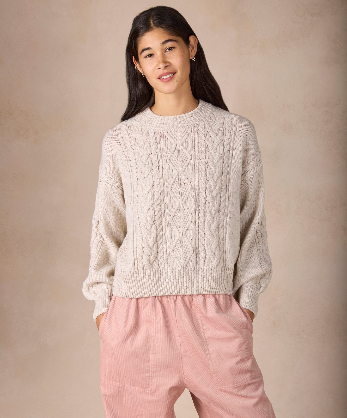 IrelandsEye Knitwear The 'Eva' Cable Crew Neck Chalkstone