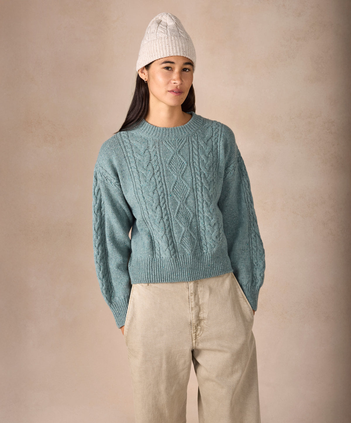 IrelandsEye Knitwear The 'Eva' Cable Crew Neck Ocean Mist