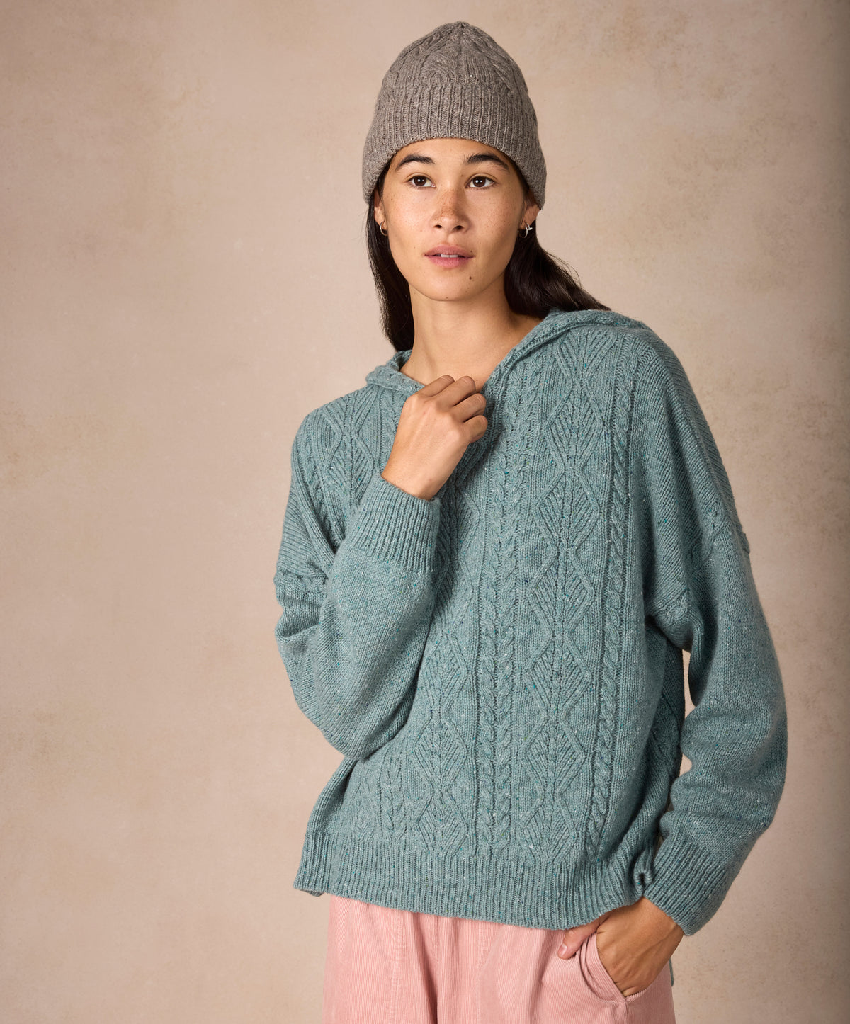 IrelandsEye Knitwear The 'Ada' Cable Hoodie Ocean Mist