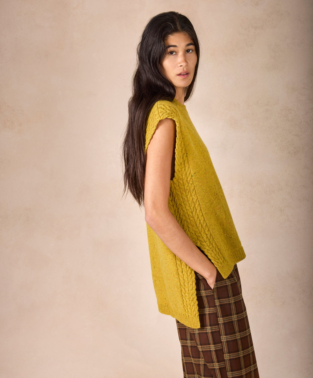 IrelandsEye Knitwear The 'Orla' Cable Vest Lichen