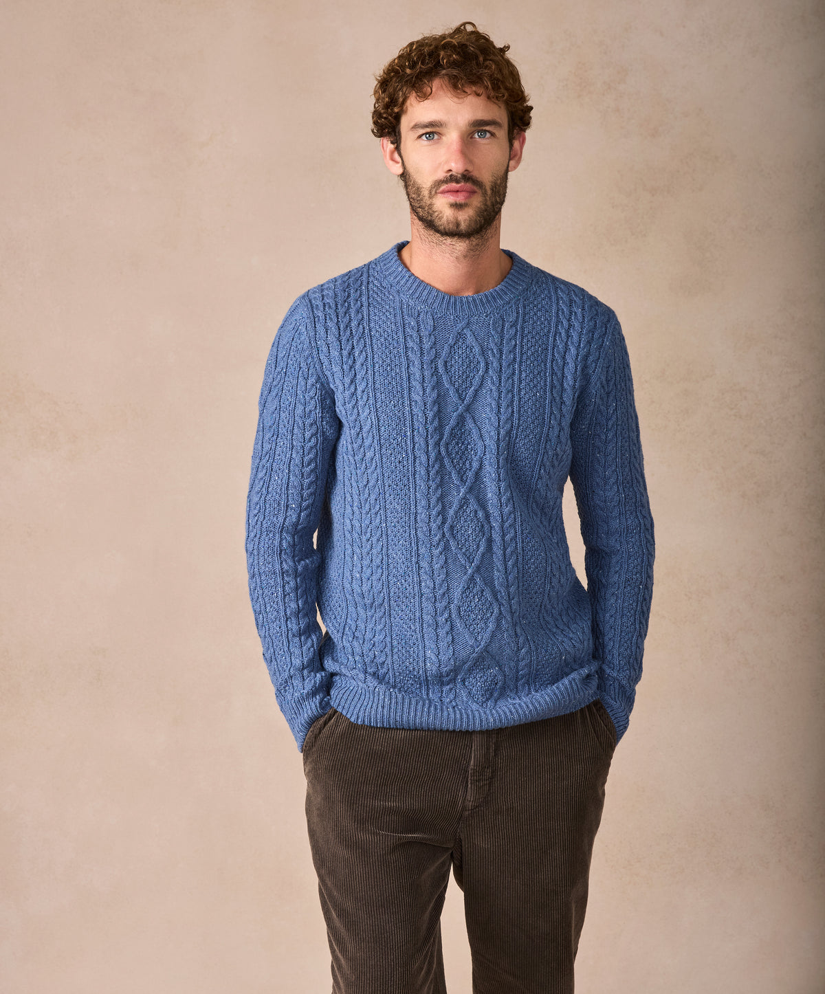 The Carraroe Cashmere Cable Crew Neck Jumper Blue Ocean