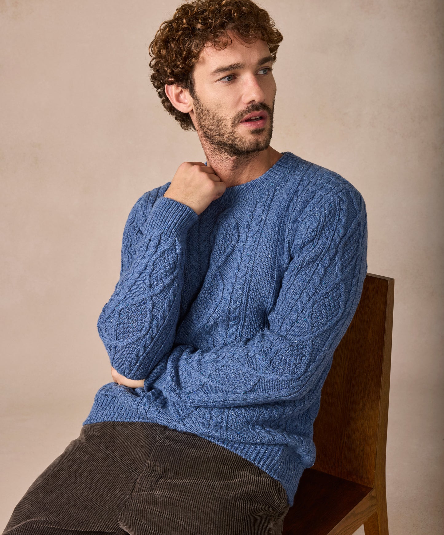 The Carraroe Cashmere Cable Crew Neck Jumper Blue Ocean