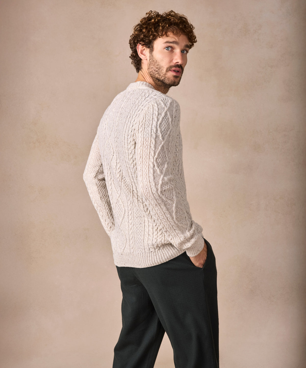The Carraroe Cashmere Cable Crew Neck Jumper Chalkstone