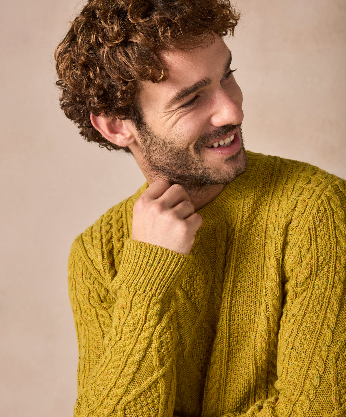 The Carraroe Cashmere Cable Crew Neck Jumper Lichen