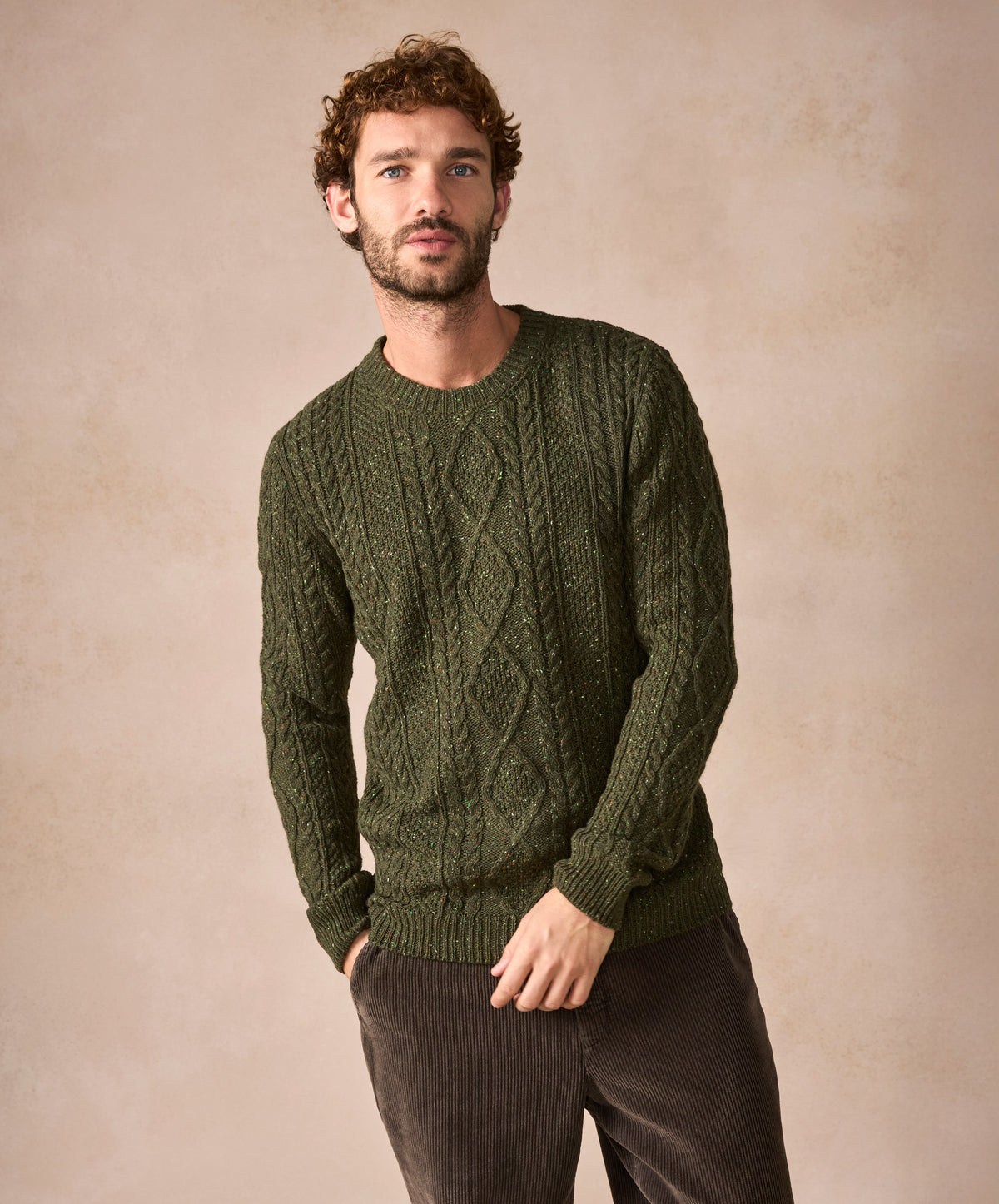 The Carraroe Cashmere Cable Crew Neck Jumper Loden