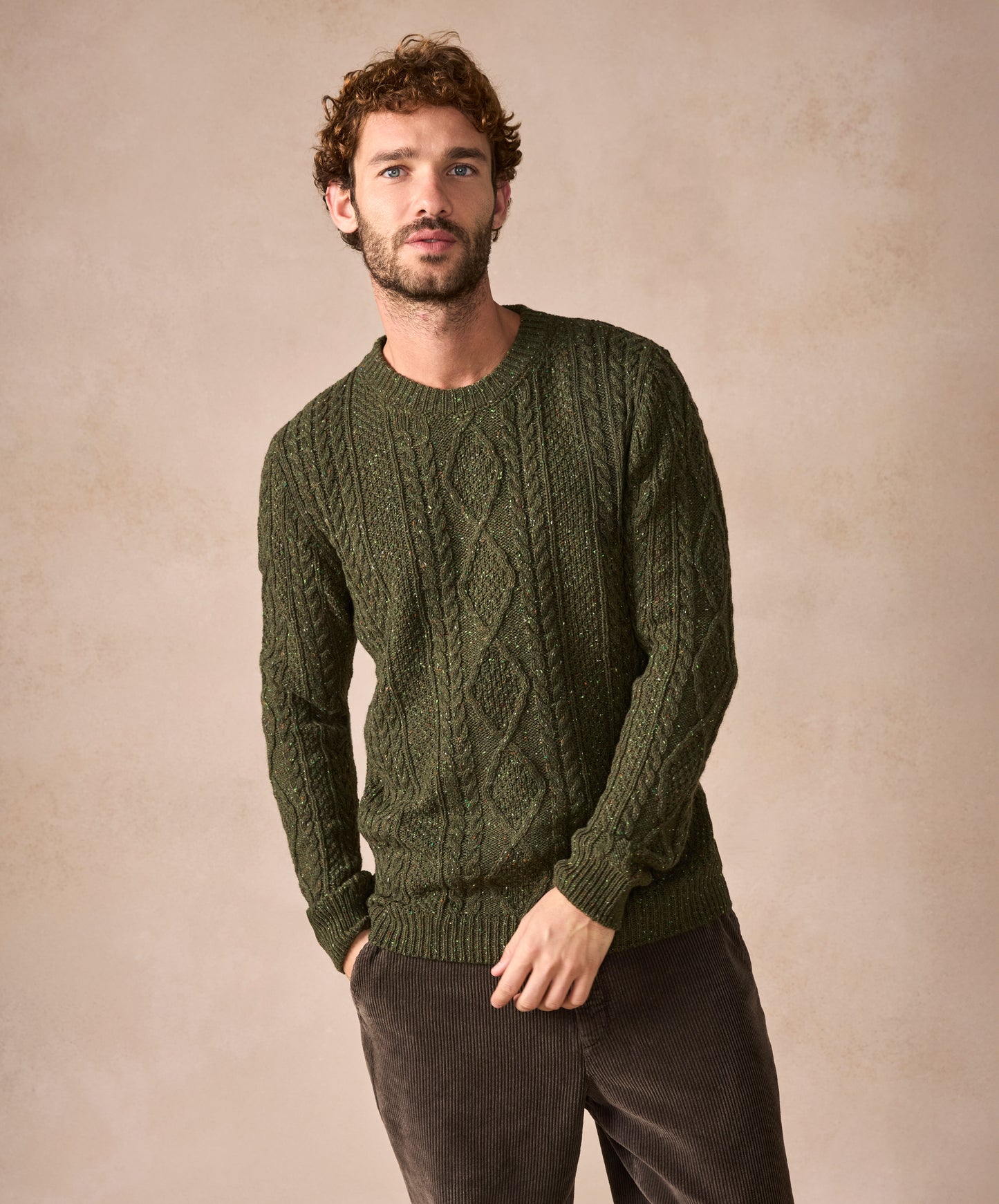 The Carraroe Cashmere Cable Crew Neck Jumper Loden